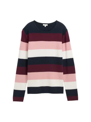 Tom Tailor - Strickpullover mit Rundhalsausschnitt big rose knit stripe - Gr. - XXL