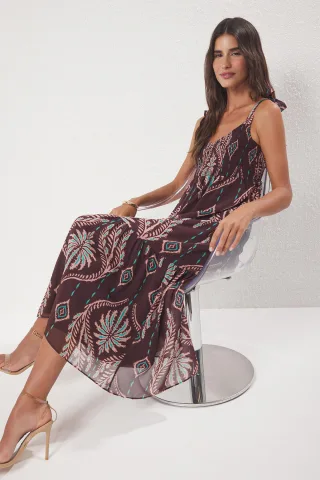 Damen-Maxikleid mit Paisley-Muster, locker fallend, für Tag und Nacht, normal