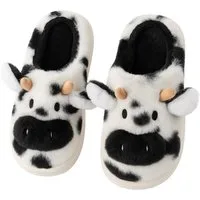 Corimori Flauschige Kuh Pantoffeln im MuhKuh-Design Plüsch Hausschuhe (Packung, Geschenk) lustige Plüsch Slipper für Kinder und Erwachsene, EU Größe 38-39