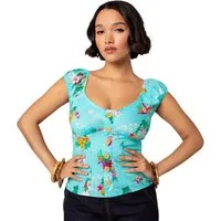 Hell Bunny Shirttop Ayanna Aqua Tropisch Insel Villa Blumen Paradies Strand Beach