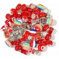 Kopper-24 Bastelperlen Großlochperlen Glasperlen Charm Mix mit 60 Perlen, Rot