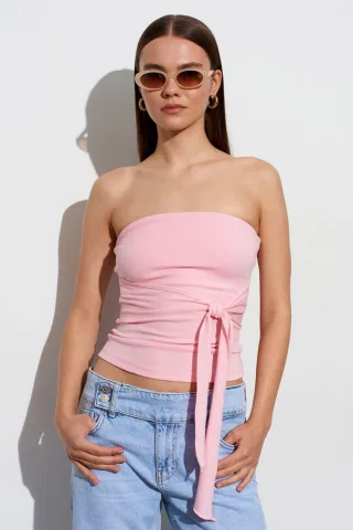 Streifenfreies Slim-Fit-Jersey-Blusenshirt mit Bindung