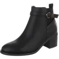Ital-Design Damen Ankle Boot mit Blockabsatz und Schnalle Chelseaboots (92125628) Blockabsatz Stiefeletten in Schwarz