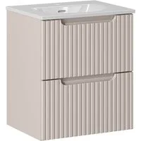 Lomadox Waschtisch NEWPORT-56-CASHMERE, 51cm mit Keramikwaschbecken, kaschmir, gerillte Front
