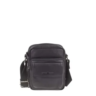 Umhängetasche Leder schwarz 18x20cm Basic | Greenburry S Travel VII kleine Schultertasche für Damen & Herren Organizer Tasche mit vielen Fächern