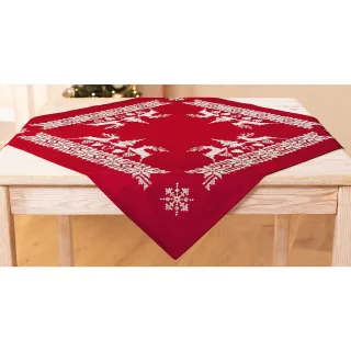 Stickmitteldecke "Hirsche rot/weiß