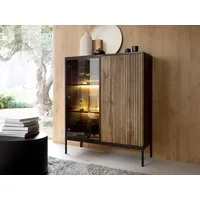 Goldstoff Vitrine NeoLoft LED Glasfront Push-to-Open Schwarz/Eiche 104x166