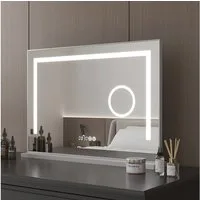 AQUALAVOS Schminkspiegel Kosmetikspiegel Hollywood Spiegel LED Schminkspiegel 70x50 cm/80x60 cm, Digital Uhr, 3 einstellbare Leuchten, mit deutscher Stecker