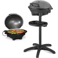 TZS FIRST AUSTRIA Elektrogrill 2in1 Standgrill 2400W, Kugelgrill mit Thermometer & Tropfschale, 2400 W, Elektrischer Grill mit Standfuß, Deckel & Ablage