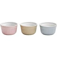 van Well Backform Ragout-Förmchen, Ø 10 cm, aus Steingut, rosa/beige/grau, 3er-Set, (Set 3-tlg), backofenfest bis 280 °C, spülmaschinenfest