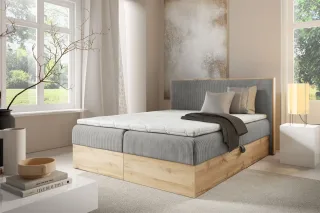 Boxspringbett Schlafzimmerbett ROLAND PREMIUM 180x220cm in Stoff Lincoln Grau