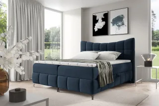 Boxspringbett Schlafzimmerbett CHARLES 200x200cm Stoff Freya Azurblau