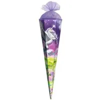 Roth Schultüte Magic Pegasus, 50 cm, eckig, mit lilafarbigem Tüllverschluss, für Schulanfang