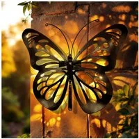 Spetebo LED Dekofigur Solar Wandbild Schmetterling schwarz mit 31 LED, Dämmerungssensor, LED fest integriert, warm weiß, solarbetrieben