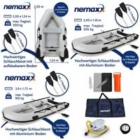 NEMAXX Schlauchboot Paddelboot Angelboot Ruderboot 230/330/380 cm Komplettset 2/5/7 Pers., (Kategorie C, motorisierbar, bis zu 905 kg Traglast, inkl. Komplettset), Luftboden/Aluboden,Heckspiegel, Halteleine, Tragegriffe, Paddelhalter