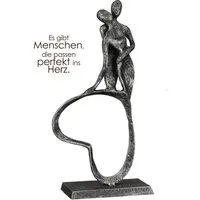 GILDE Skulptur STAND BY ME Skulptur - anthrazit, silber - Eisen - H. 23cm - Figur (1 Stück), Metallfigur Paarmotiv Herz - Dekoskulptur für Ihr Zuhause