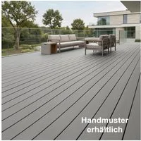 Woodstore24 Terrassendielen WoodoRhodos WPC Diele für Terrasse und Balkon mit Clipsystem, (Bodenbelag Komplettset mit Unterkonstruktion, Clip-Befestigung, 2,4m L x 12cm B x 2cm Stärke, in grau, anthrazit oder braun), Holzoptik, Klicksystem, Außenbere