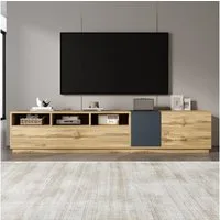 Merax Lowboard in Grau-Schwarz mit Holzplatte (1 St), TV-Schrank mit 3 offenen Fächern und Schranktüren, 200x45x45cm