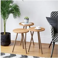 en.casa Satztisch, »Hjørring« 3er Set Kaffeetisch rund Ø 34 cm Holzoptik