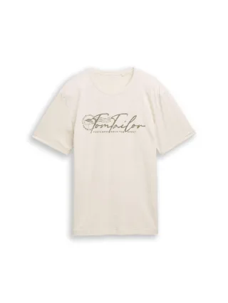 Tom Tailor - T-Shirt mit Logo-Print gardenia white - Gr. - XXL