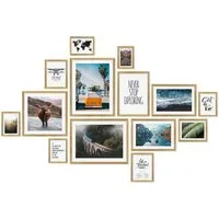 PHOTOLINI Bilderrahmen Sets in verschiedenen Formaten, MDF Holz, Acrylglas & Zubehör, für 14 Bilder (14er Set), Posterrahmen 14er Set No.1 zum Aufhängen oder Aufstellen