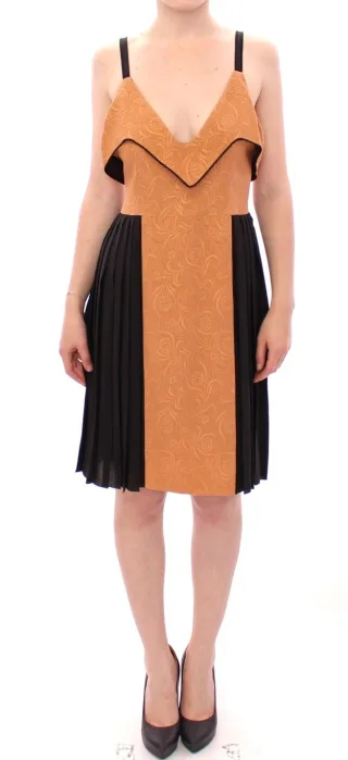 Senfgelbes, plissiertes Midi-Kleid
