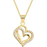 Goldene Hufeisen Herzkette vergoldete Halskette mit zwei Herzen – eine Liebe, Geschenkidee Damen, 925 Sterling Silber (hypoallergen)