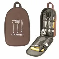 FOUORTUNATE-BEE Aufbewahrungstasche Integrierte Camping-Bestecktasche mit Doppelreißverschluss, Tragbares Outdoor-Kochgeschirr-Organizer mit Netzfächern