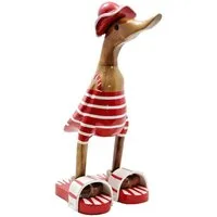 Kaufhaus le petit Tierfigur Deko Ente Holz Laufente Badeanzug Badelatschen Vogel Figur Skulptur, Entenfigur Vogelfigur Dekofigur Dekoskulptur Dekoobjekt