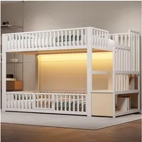 Flieks Etagenbett, Metallbett Kinderbett 90x200cm mit LED-Beleuchtung & oberem Lattenrost