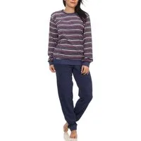 Normann Pyjama Damen Frottee Pyjama langarm Schlafanzug mit Bündchen Streifenoptik