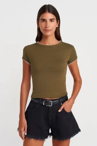 Damen Slim Fit Baumwoll-Crop-T-Shirt