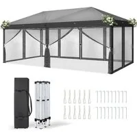 LALAHO Faltpavillon Partyzelt Pop Up Pavillon 3x6m, mit 6 Netzvorhängen, UV-Schutz, mit 6 Seitenteilen, Gartenzelt Gartenpavillon höhenverstellbar,mit Tragetasche,für Garten