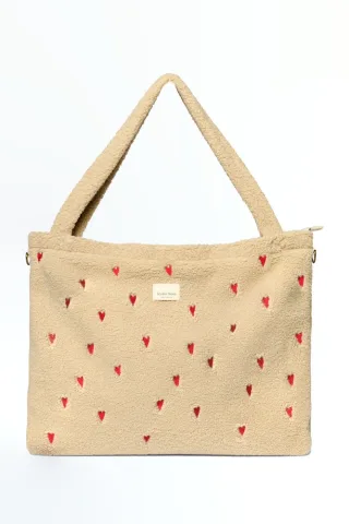 Studio Noos Ecru Teddy Hearts-Wickeltasche