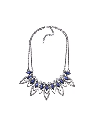 Steuer Modeschmuck Kette Metall Glasstein dunkelblau 53cm