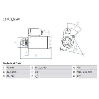 Bosch Anlasser 2,0 kW Mercedes 0986023140