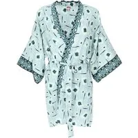 Guru-Shop Kimono Kimonokleid, seidig glänzender Boho Kimono,.., alternative Bekleidung