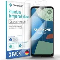 smartect Displayschutzglas 3X Schutzglas Panzerfolie Klar für Fairphone 4 für Fairphone 4, Set, 3 Stück, 0.3 mm Ultra-klar, 9H Härte, Kratzfest, Stoßfest, Blasenfrei, Oleophob