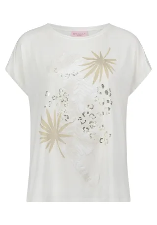 so cosy - Kurzes T-Shirt mit Print beige/weiß - Gr. - 46