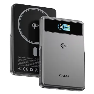KUULAA KL-YD92 15W 10000mAh Magnetic Wireless Power Bank with TFT Smart Display External Battery Power Supply with 1 Inp