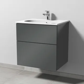 Sanipa 3way Waschtischunterbau zu Geberit Acanto Slim Waschtisch mit 2 Auszügen, Anthrazit-Glanz SF41079