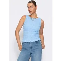 SASSYCLASSY T-Shirt Ärmelloses Smok-Top für Damen Leichtes Baumwolltop mit gewelltem Saum und Rundhalsausschnitt