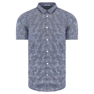 Pepe Jeans Steve Slim Fit Kurzschlämgedruckte blaue weiße Männer Hemd PM305850 0AA