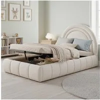Odikalo Polsterbett Kinderbett Einzelbett Stauraumbett 90×200 mit Schlaffunktion (hydraulisches Funktionsbett, Bett mit Lattenrost, Kopfteil und großem Stauraum, gepolstertes Kopfteil)