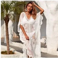 MOPUEA Strandkleid Damen Strand Kimono Bikini Cover Up mit Spitze Strandbekleidung (Set, 1-tlg., Tiefer V-Ausschnitt) perfekt für entspannte Urlaubstage