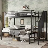 Merax Etagenbett 90x200cm & 120x200cm (Jugendbett Doppelbett Stockbett, 1-St), Metallbett Kinderbett mit Ecktreppe Ablageböden Schutzzaun Stauraum