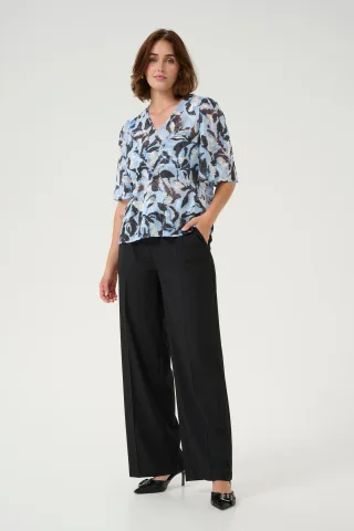 Kurzarm-Bluse A-shape Blue Flower Print floral
