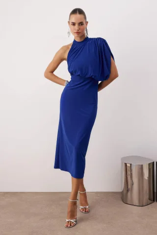 Damen-Maxikleid in Marineblau, gerader Schnitt, ärmellos, A-Linie, für festliche Anlässe