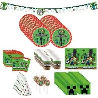 Procos Einweggeschirr-Set 76-tlg. Minecraft Party Set für Kindergeburtstag, 16 Personen