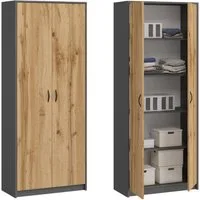 Home Collective Mehrzweckschrank Kleiderschrank Regal 74cm breit 180cm hoch Aktenschrank (Schrank Organizer aus Holz für Schlafzimmer Flur Keller Büro) mit vier Einlegeböden, Haushaltsschrank in Anthrazit mix Eiche